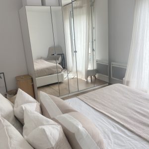 Plaid XXL en laine Blanc et ecru rayé